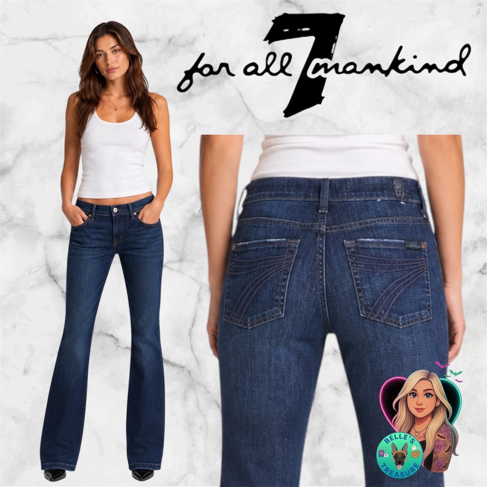 7 For All Mankind Womens 32 Dojo Dark Wash Flare Wide Leg Jeans Blue Denim 35x35